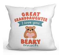 MUGFFINS GREAT GRANDDAUGHTER Cushion Padding included - in English - Love You Beary Much - Funny gift - Pillow: cover and filling 15.7x15.7 inches
