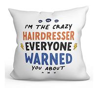 MUGFFINS HAIRDRESSER Cushion Padding included - in English - Everyone warned you about - Funny gift - Pillow: cover and filling 15.7x15.7 inches