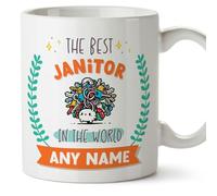 MUGFFINS Janitor Mug - in English - World's Best - with Doodle - Funny Gift for Colleagues - Ceramic 11oz Mug