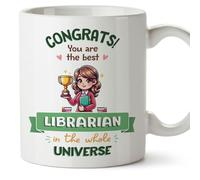MUGFFINS Librarian Woman Mug - in English - Best in Universe Trophy - Funny Gift for Colleagues - Ceramic 11oz Mug
