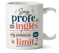 MUGFFINS Mug English Teacher Gift with Phrase Soy profe de inglés My Patience has a Limit in Spanish | Funny Teacher Cup 330 Ml 11 oz | Enseñanza v3