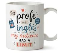 MUGFFINS Mug English Teacher Gift with Phrase Soy profe de inglés My Patience has a Limit in Spanish | Funny Teacher Cup 330 Ml 11 oz | Enseñanza v2