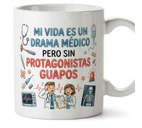 MUGFFINS Mug with Phrase Mi vida ES un Drama médico Pero sin protagonistas guapos in Spanish 330 ml/11 oz | Gift for Doctors Nurses | sanitarios v3