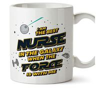 MUGFFINS Nurse Mug - in English - Best in The Galaxy The Force is with Me - Funny Gift for Colleagues - Ceramic 11oz Mug