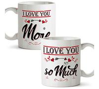 MUGFFINS Pack of 2 Mugs Love Mug -"I Love You/More" - Anniversary/Valentine's Day Present for Special Friends/Couples - Tea/Coffee Ceramic Cup 11oz