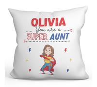 MUGFFINS Personalised Cushion for AUNT Padding included - in English - You are Super! - Funny custom gift - Pillow: cover and filling 15.7x15.7 inches