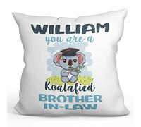 MUGFFINS Personalised Cushion for BROTHER IN LAW Padding included - in English - Custom Koalafied - Funny custom gift - Pillow: cover and filling 15.7x15.7 inches