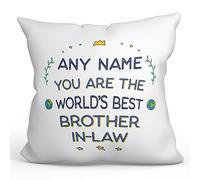 MUGFFINS Personalised Cushion for BROTHER IN LAW Padding included - in English - World's Best - Funny custom gift - Pillow: cover and filling 15.7x15.7 inches
