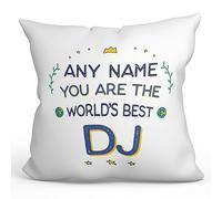 MUGFFINS Personalised Cushion for DJ Padding included - in English - World's Best - Funny custom gift - Pillow: cover and filling 15.7x15.7 inches