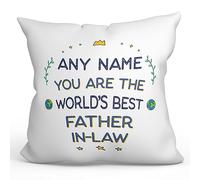 MUGFFINS Personalised Cushion for FATHER IN-LAW Padding included - in English - World's Best - Funny custom gift - Pillow: cover and filling 15.7x15.7 inches