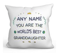 MUGFFINS Personalised Cushion for GRANDDAUGHTER Padding included - in English - World's Best - Funny custom gift - Pillow: cover and filling 15.7x15.7 inches