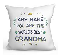MUGFFINS Personalised Cushion for GRANDMOTHER/GRANDMA Padding included - in English - World's Best - Funny custom gift - Pillow: cover and filling 15.7x15.7 inches