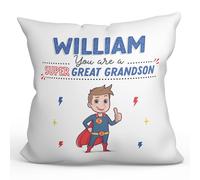 MUGFFINS Personalised Cushion for GREAT GRANDSON Padding included - in English - You are Super! - Funny custom gift - Pillow: cover and filling 15.7x15.7 inches
