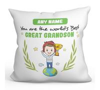MUGFFINS Personalised Cushion for GREAT GRANDSON Padding included - in English - You are World's Best - Funny custom gift - Pillow: cover and filling 15.7x15.7 inches