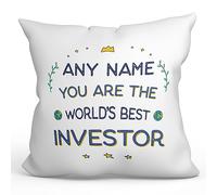MUGFFINS Personalised Cushion for INVESTOR Padding included - in English - World's Best - Funny custom gift - Pillow: cover and filling 15.7x15.7 inches
