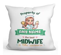 MUGFFINS Personalised Cushion for MIDWIFE woman Padding included - in English - Property of - Funny custom gift - Pillow: cover and filling 15.7x15.7 inches
