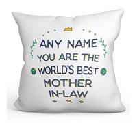 MUGFFINS Personalised Cushion for MOTHER IN LAW Padding included - in English - World's Best - Funny custom gift - Pillow: cover and filling 15.7x15.7 inches