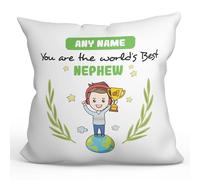 MUGFFINS Personalised Cushion for NEPHEW Padding included - in English - You are World's Best - Funny custom gift - Pillow: cover and filling 15.7x15.7 inches