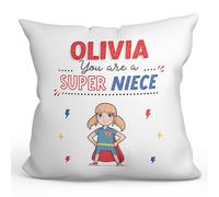 MUGFFINS Personalised Cushion for NIECE Padding included - in English - You are Super! - Funny custom gift - Pillow: cover and filling 15.7x15.7 inches