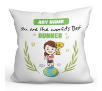 MUGFFINS Personalised Cushion for RUNNER woman Padding included - in English - You are World's Best - Funny custom gift - Pillow: cover and filling 15.7x15.7 inches