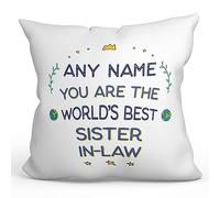 MUGFFINS Personalised Cushion for SISTER IN LAW Padding included - in English - World's Best - Funny custom gift - Pillow: cover and filling 15.7x15.7 inches