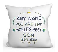MUGFFINS Personalised Cushion for SON IN-LAW Padding included - in English - World's Best - Funny custom gift - Pillow: cover and filling 15.7x15.7 inches