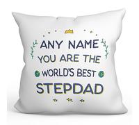 MUGFFINS Personalised Cushion for STEPDAD Padding included - in English - World's Best - Funny custom gift - Pillow: cover and filling 15.7x15.7 inches