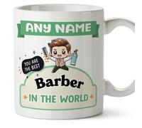 MUGFFINS Personalised Mug for Barber Man - in English - Best in The World - Kawaii - Funny Custom Gift for Colleagues - Ceramic 11oz Mug