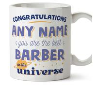MUGFFINS Personalised Mug for Barber Woman - in English - Best in The Universe - Funny Custom Gift for Colleagues - Ceramic 11oz Mug