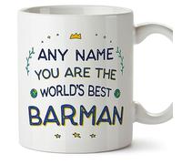 MUGFFINS Personalised Mug for Barman Man - in English - World's Best - Funny Custom Gift for Colleagues - Ceramic 11oz Mug