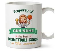 MUGFFINS Personalised Mug for Basketball Coach Woman - in English - Property of - Funny Custom Gift for Colleagues - Ceramic 11oz Mug