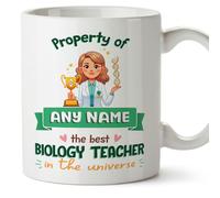 MUGFFINS Personalised Mug for Biology Teacher Woman - in English - Property of - Funny Custom Gift for Colleagues - Ceramic 11oz Mug