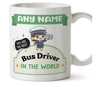 MUGFFINS Personalised Mug for Bus Driver Woman - in English - Best in The World - Kawaii - Funny Custom Gift for Colleagues - Ceramic 11oz Mug