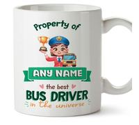 MUGFFINS Personalised Mug for Bus Driver Woman - in English - Property of - Funny Custom Gift for Colleagues - Ceramic 11oz Mug