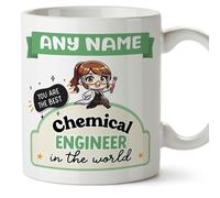 MUGFFINS Personalised Mug for Chemical Engineer Woman - in English - Best in The World - Kawaii - Funny Custom Gift for Colleagues - Ceramic 11oz Mug