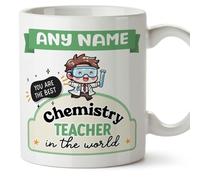 MUGFFINS Personalised Mug for Chemistry Teacher Man - in English - Best in The World - Kawaii - Funny Custom Gift for Colleagues - Ceramic 11oz Mug