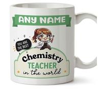 MUGFFINS Personalised Mug for Chemistry Teacher Woman - in English - Best in The World - Kawaii - Funny Custom Gift for Colleagues - Ceramic 11oz Mug