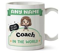 MUGFFINS Personalised Mug for Coach Woman - in English - Best in the World - Kawaii - Funny Custom Gift for Colleagues - Ceramic 11oz Mug
