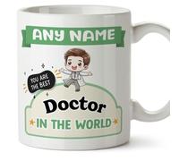 MUGFFINS Personalised Mug for Doctor Man - in English - Best in The World - Kawaii - Funny Custom Gift for Colleagues - Ceramic 11oz Mug