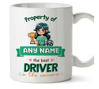 MUGFFINS Personalised Mug for Driver Woman - in English - Property of - Funny Custom Gift for Colleagues - Ceramic 11oz Mug