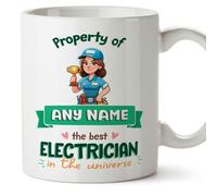 MUGFFINS Personalised Mug for Electrician Woman - in English - Property of - Funny Custom Gift for Colleagues - Ceramic 11oz Mug