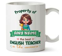 MUGFFINS Personalised Mug for English Teacher Woman - in English - Property of - Funny Custom Gift for Colleagues - Ceramic 11oz Mug