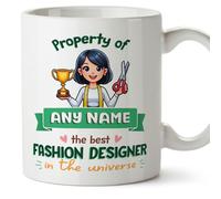 MUGFFINS Personalised Mug for Fashion Designer Woman - in English - Property of - Funny Custom Gift for Colleagues - Ceramic 11oz Mug