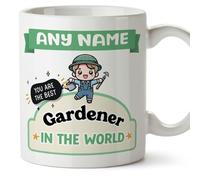 MUGFFINS Personalised Mug for Gardener Man - in English - Best in The World - Kawaii - Funny Custom Gift for Colleagues - Ceramic 11oz Mug