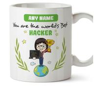 MUGFFINS Personalised Mug for Hacker Woman - in English - You are World's Best - Funny Custom Gift for Colleagues - Ceramic 11oz Mug