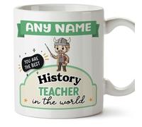 MUGFFINS Personalised Mug for History Teacher Man - in English - Best in The World - Kawaii - Funny Custom Gift for Colleagues - Ceramic 11oz Mug