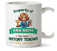 MUGFFINS Personalised Mug for History Teacher Woman - in English - Property of - Funny Custom Gift for Colleagues - Ceramic 11oz Mug