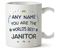 MUGFFINS Personalised Mug for Janitor - in English - World's Best - Funny Custom Gift for Colleagues - Ceramic 11oz Mug