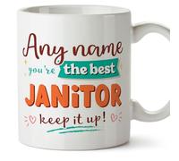 MUGFFINS Personalised Mug for Janitor Woman - in English - Keep it up! - Funny Custom Gift for Colleagues - Ceramic 11oz Mug