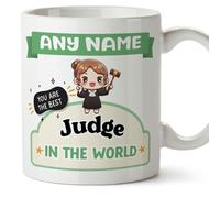 MUGFFINS Personalised Mug for Judge Woman - in English - Best in The World - Kawaii - Funny Custom Gift for Colleagues - Ceramic 11oz Mug